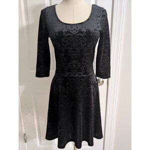 Spin Doctor Black Gothic Velvet Burnout Jacquard Fit Flare Dress XS Witchy Punk